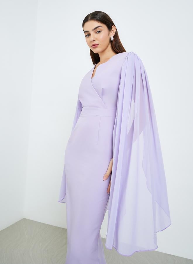 Styli Women Lilac Cape Sleeve Sheath Midi Dress - Image 2